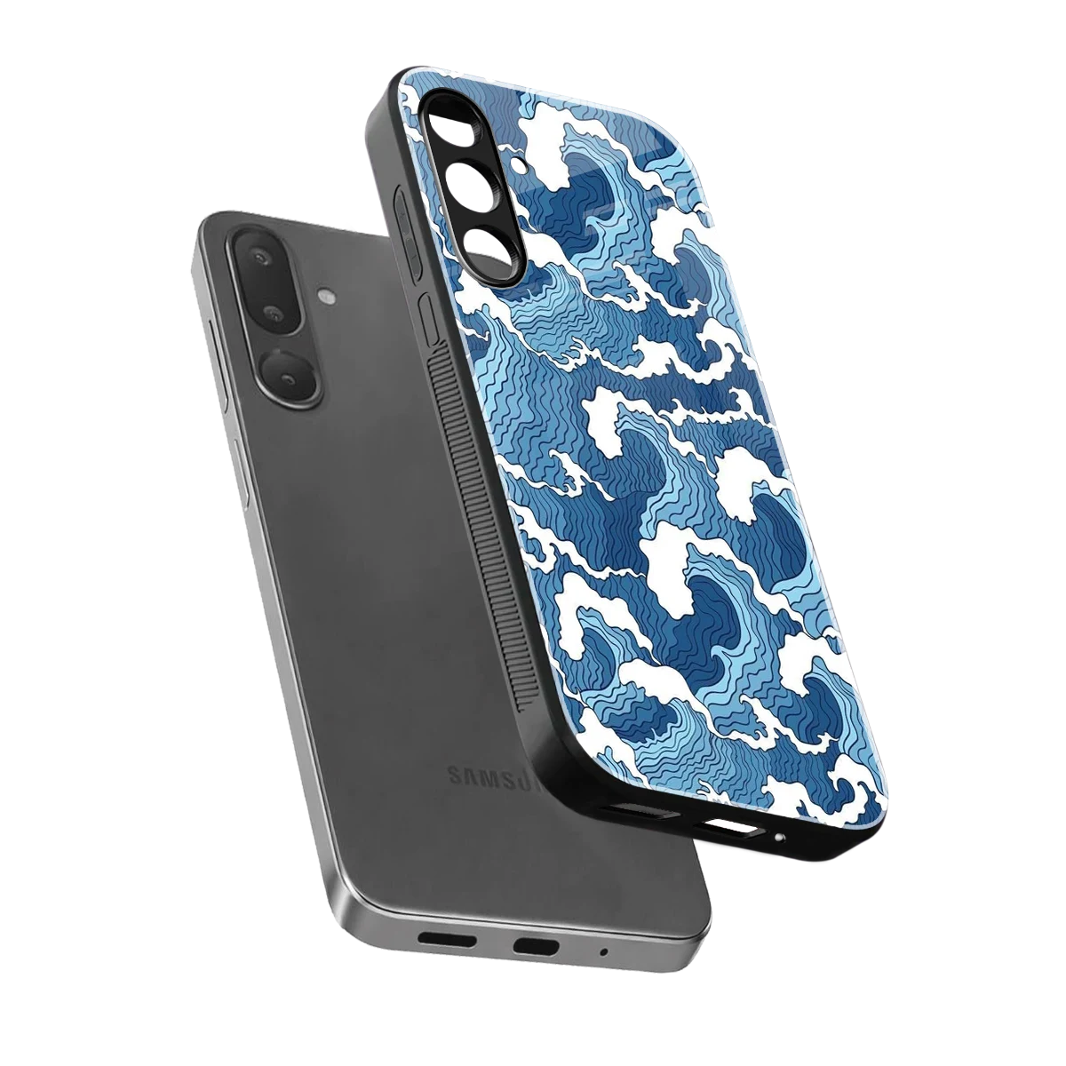 Waves Art sleek samsung galaxy m56 5g cover with tempered glass back and TPU edges