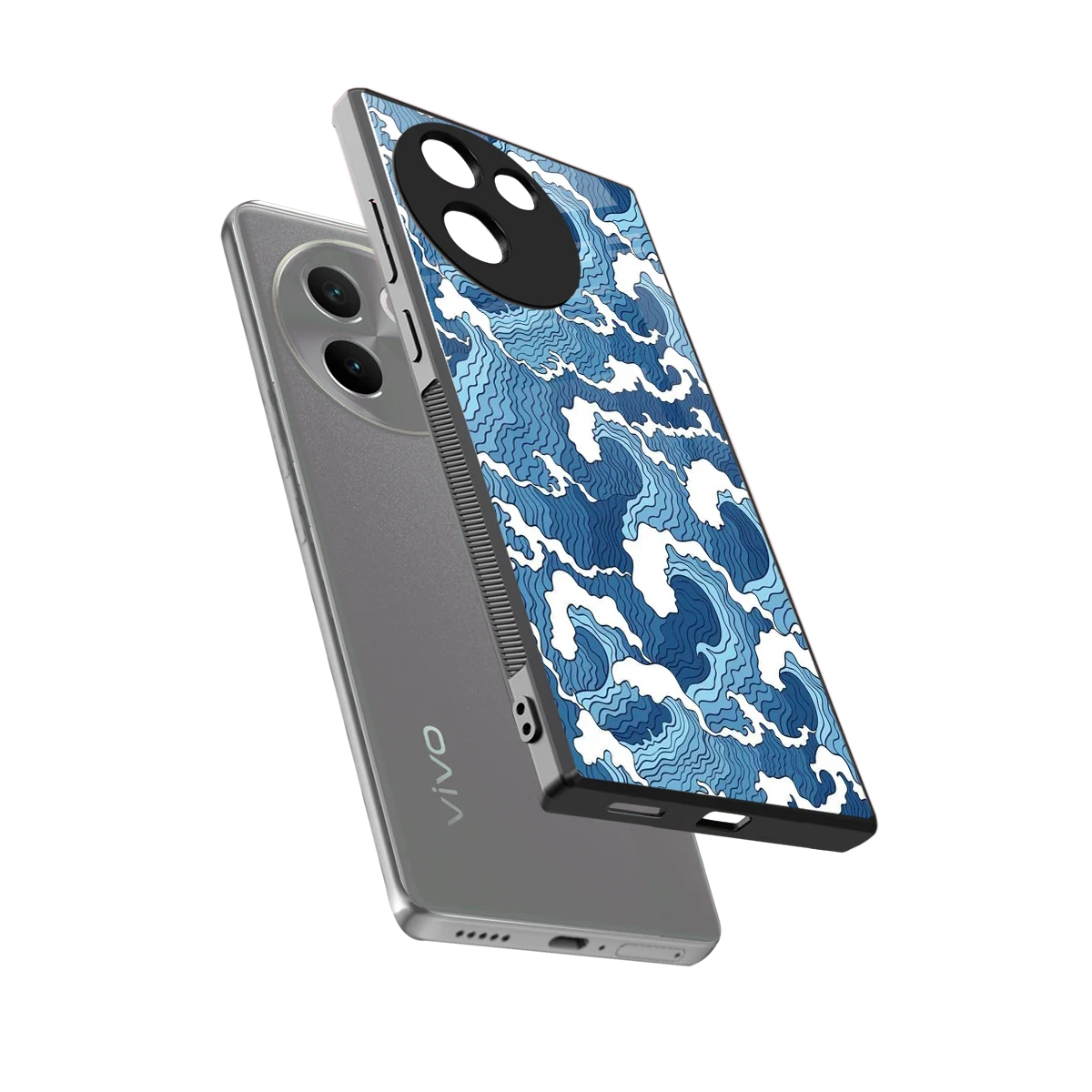 Waves Art sleek vivo v30e cover with tempered glass back and TPU edges