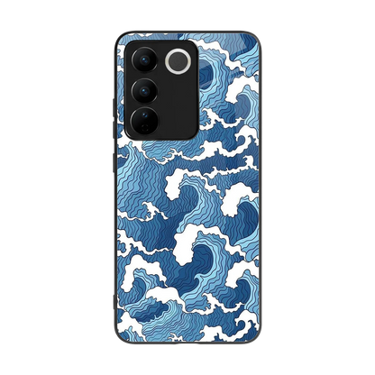 Waves Art back phone cover | glass case for vivo v27 5g