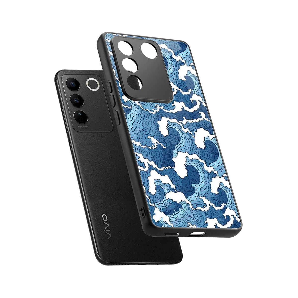 Waves Art sleek vivo v27 5g cover with tempered glass back and TPU edges