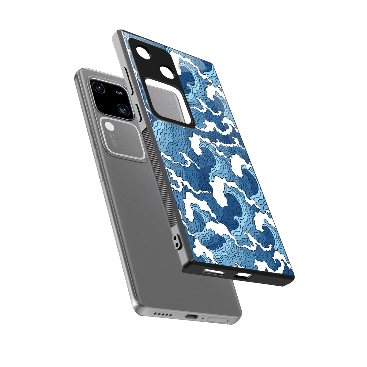 Waves Art sleek vivo v30 cover with tempered glass back and TPU edges