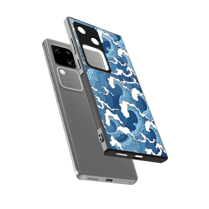 Waves Art sleek vivo v30 cover with tempered glass back and TPU edges