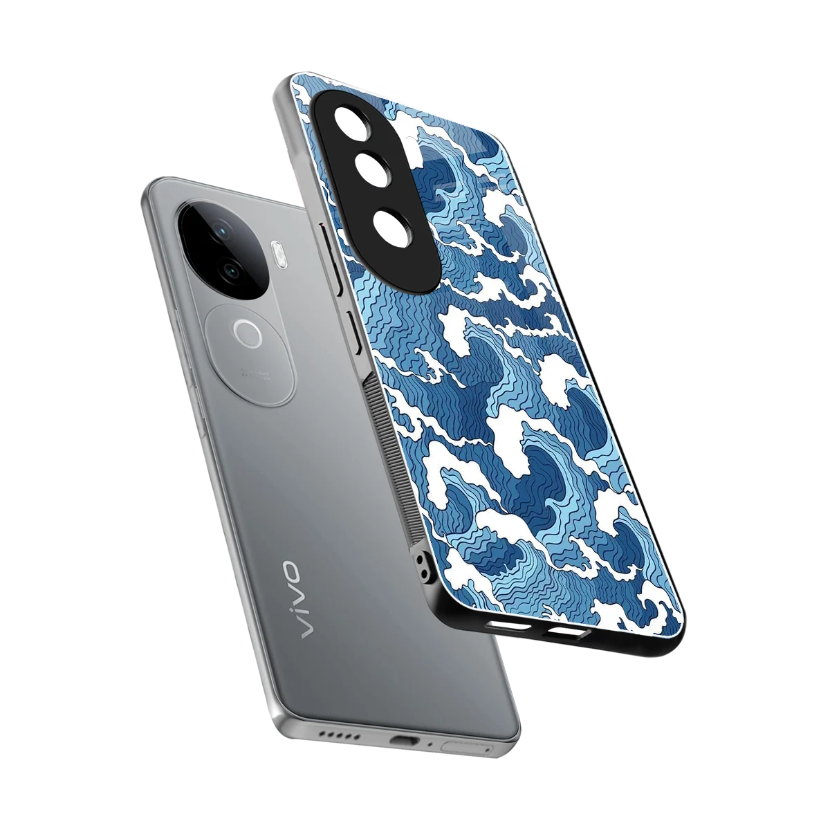 Waves Art sleek vivo v40e cover with tempered glass back and TPU edges