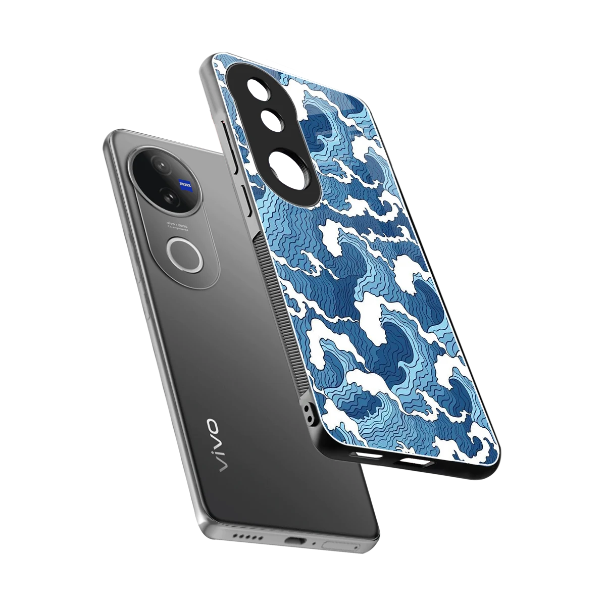 Waves Art sleek vivo v50 cover with tempered glass back and TPU edges