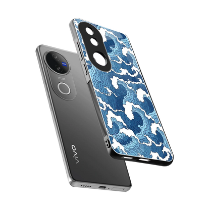 Waves Art sleek vivo v50 cover with tempered glass back and TPU edges