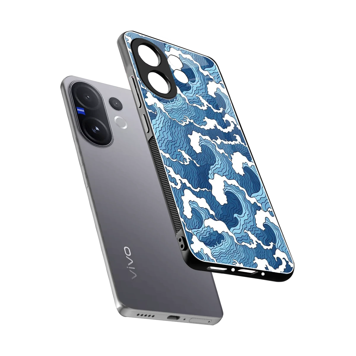 Waves Art sleek vivo v60 cover with tempered glass back and TPU edges