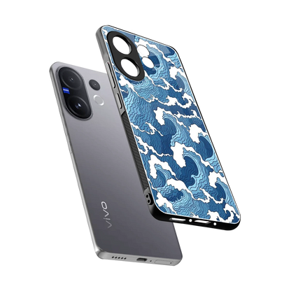 Waves Art sleek vivo v60 cover with tempered glass back and TPU edges