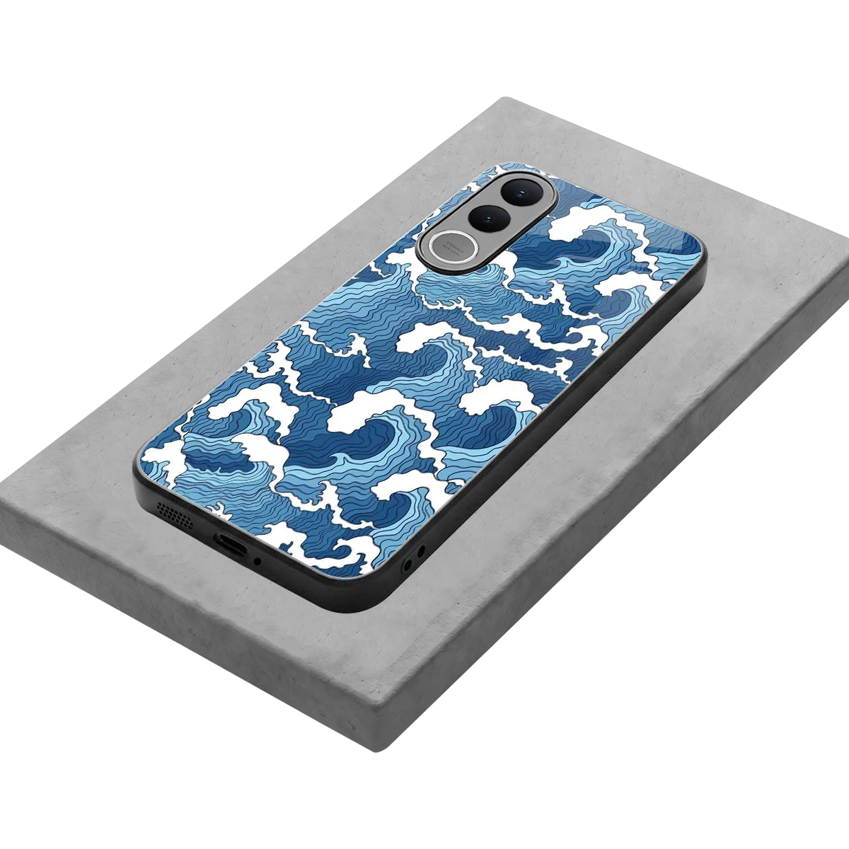 Waves Art stylish phone case for vivo v70 fe | glossy glass and slim fit