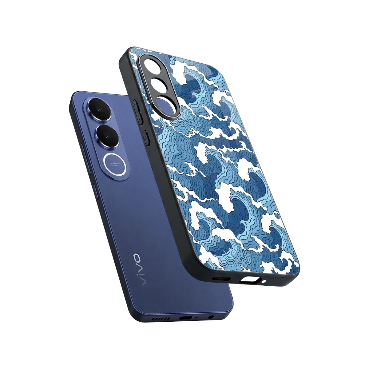Waves Art sleek vivo v70 fe cover with tempered glass back and TPU edges