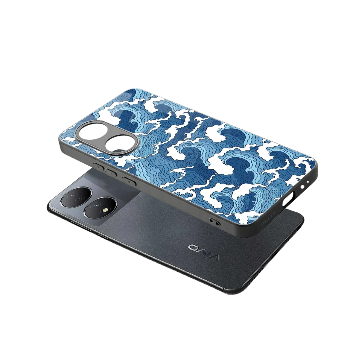 Waves Art sleek Vivo-y100 cover with tempered glass back and TPU edges