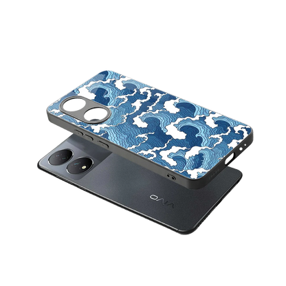 Waves Art sleek Vivo-y100 cover with tempered glass back and TPU edges