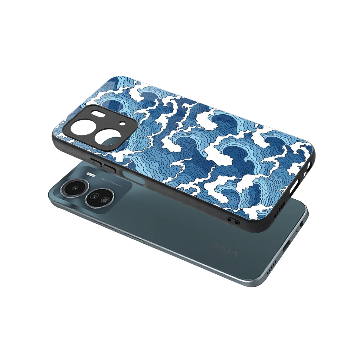 Waves Art sleek vivo y16 cover with tempered glass back and TPU edges