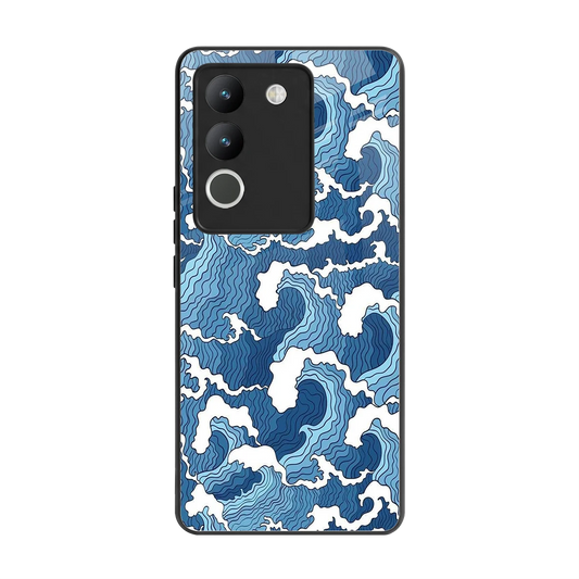 Waves Art back phone cover | glass case for vivo y200 5g
