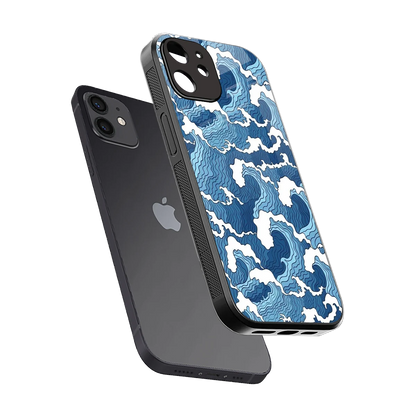 Waves Art sleek iphone 11 cover with tempered glass back and TPU edges