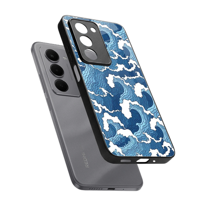 Waves Art sleek redmi 15 5g cover with tempered glass back and TPU edges
