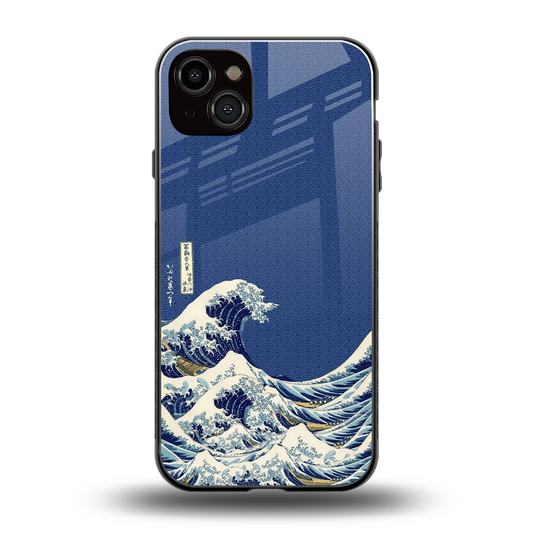 Waves back phone cover | glass case for iphone 14 plus