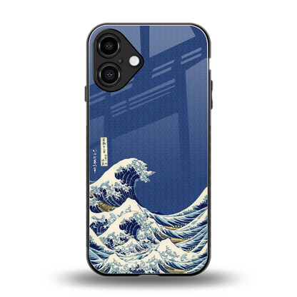 Waves back phone cover | glass case for iphone 16 plus