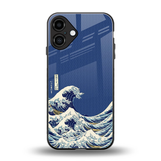 Waves back phone cover | glass case for iphone 16 plus
