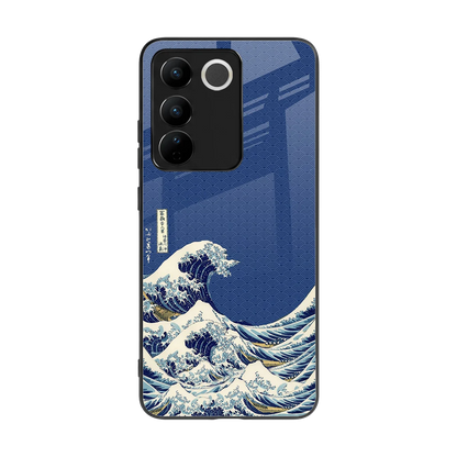 Waves back phone cover | glass case for vivo v27 5g