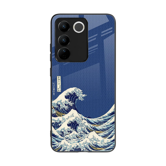Waves back phone cover | glass case for vivo v27 5g