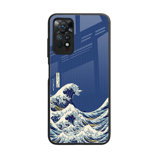 Waves back phone cover | glass case for redmi note 11 pro