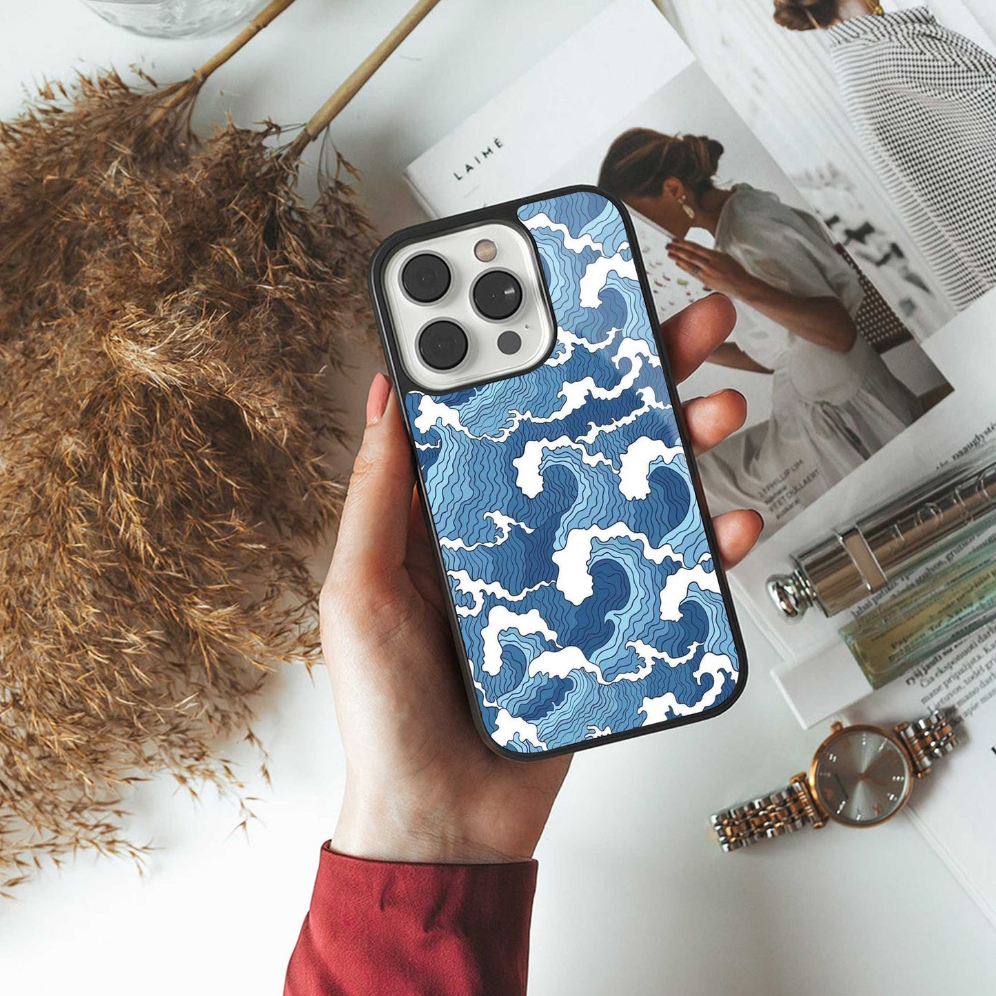 Waves Art Phone Case for Iphone 16 | Glass Case