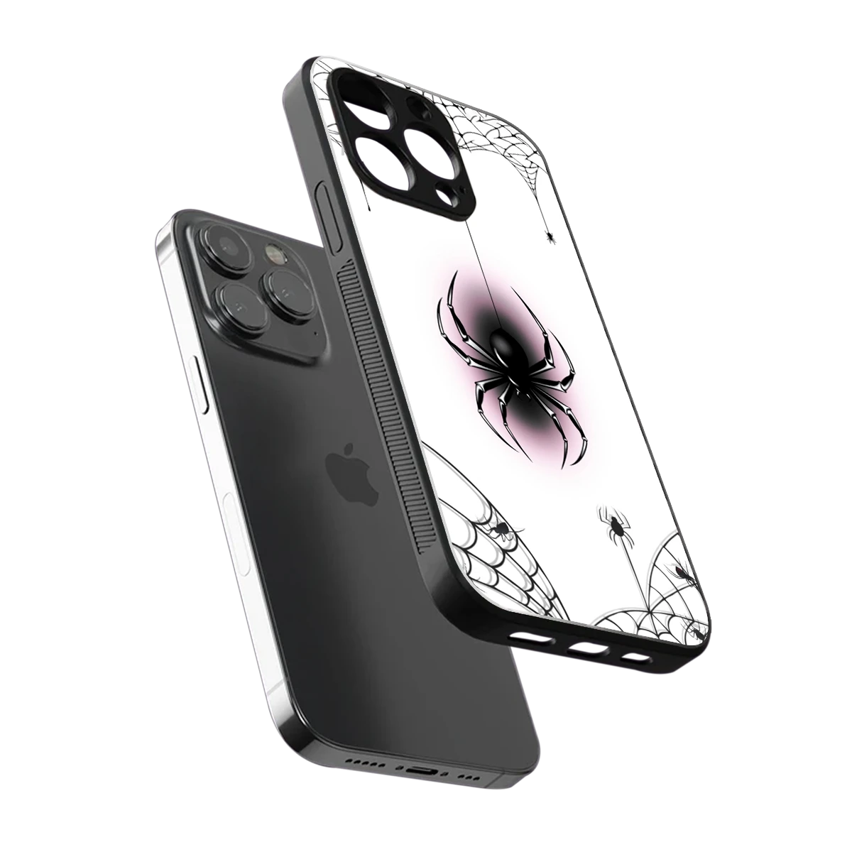 Webbed Wonder sleek iphone 13 pro cover with tempered glass back and TPU edges