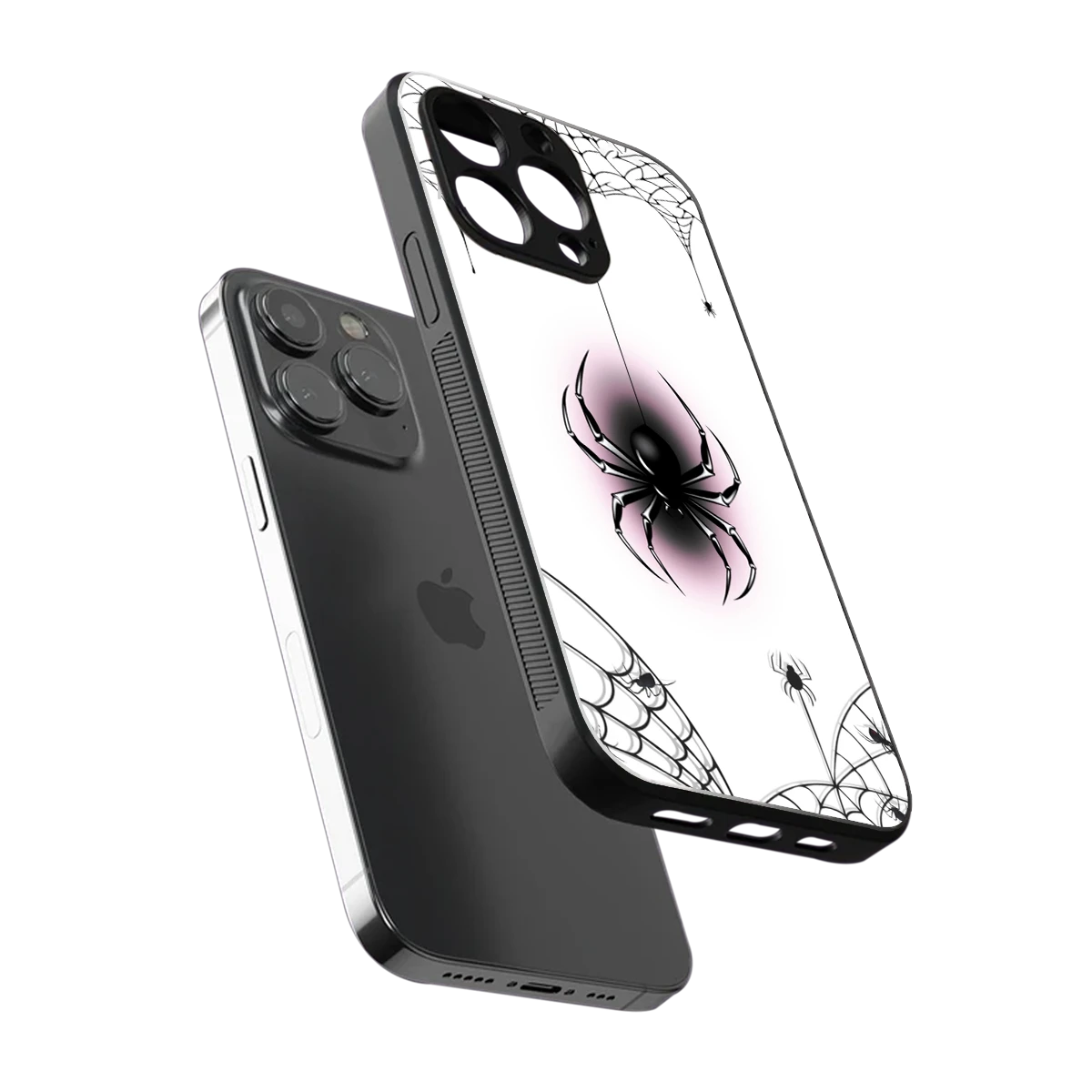 Webbed Wonder sleek iphone 15 pro max cover with tempered glass back and TPU edges