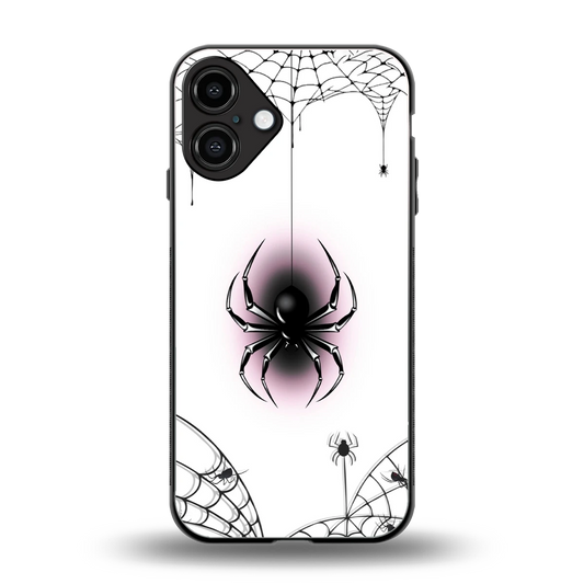 Webbed Wonder back phone cover | glass case for iphone 16 plus