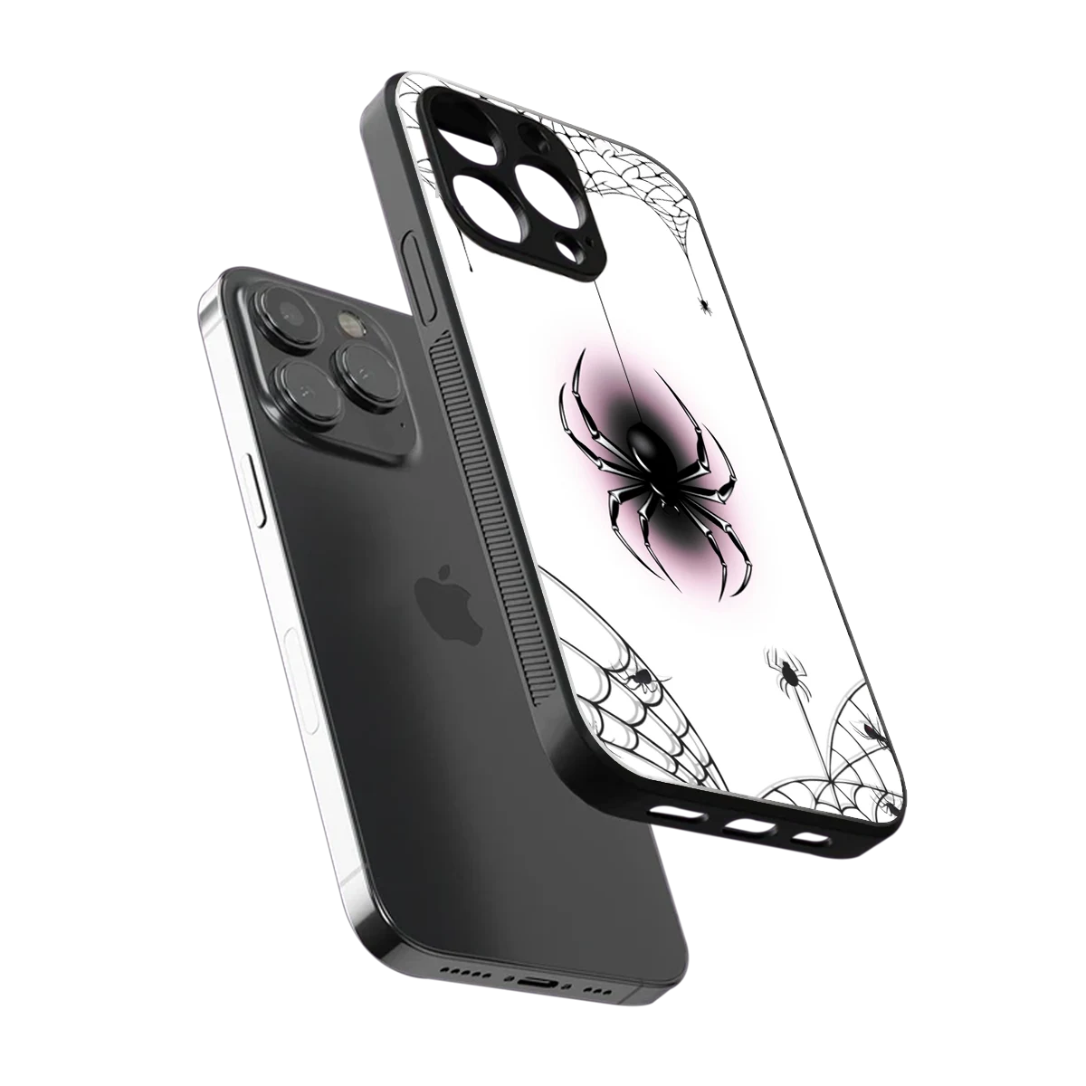 Webbed Wonder sleek iphone 16 pro max cover with tempered glass back and TPU edges