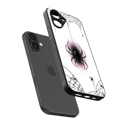 Webbed Wonder sleek iPhone 16 cover with tempered glass back and TPU edges