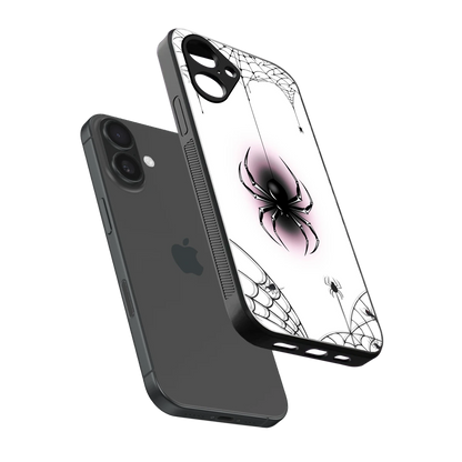 Webbed Wonder sleek iPhone 16 cover with tempered glass back and TPU edges