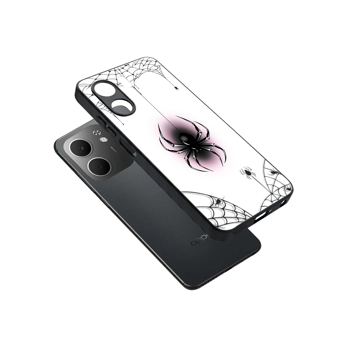 Webbed Wonder sleek oppo a5x 5g cover with tempered glass back and TPU edges