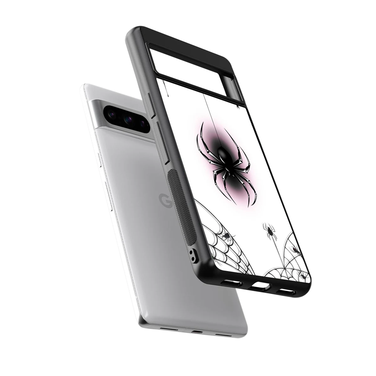 Webbed Wonder sleek google pixel 8 pro cover with tempered glass back and TPU edges