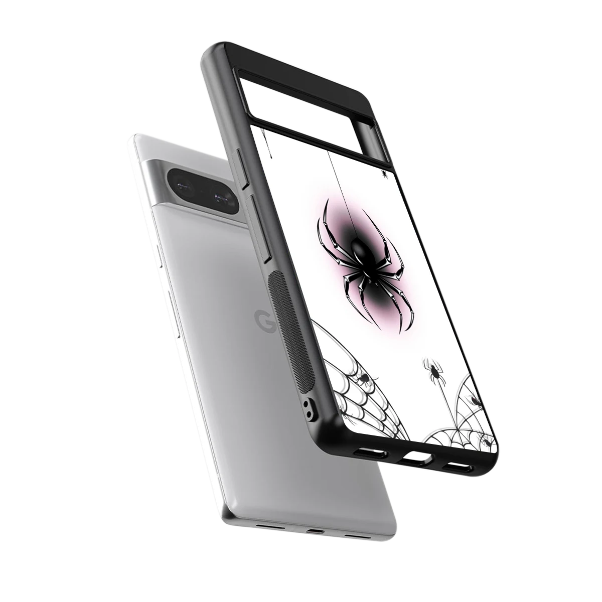 Webbed Wonder sleek google pixel 8 cover with tempered glass back and TPU edges