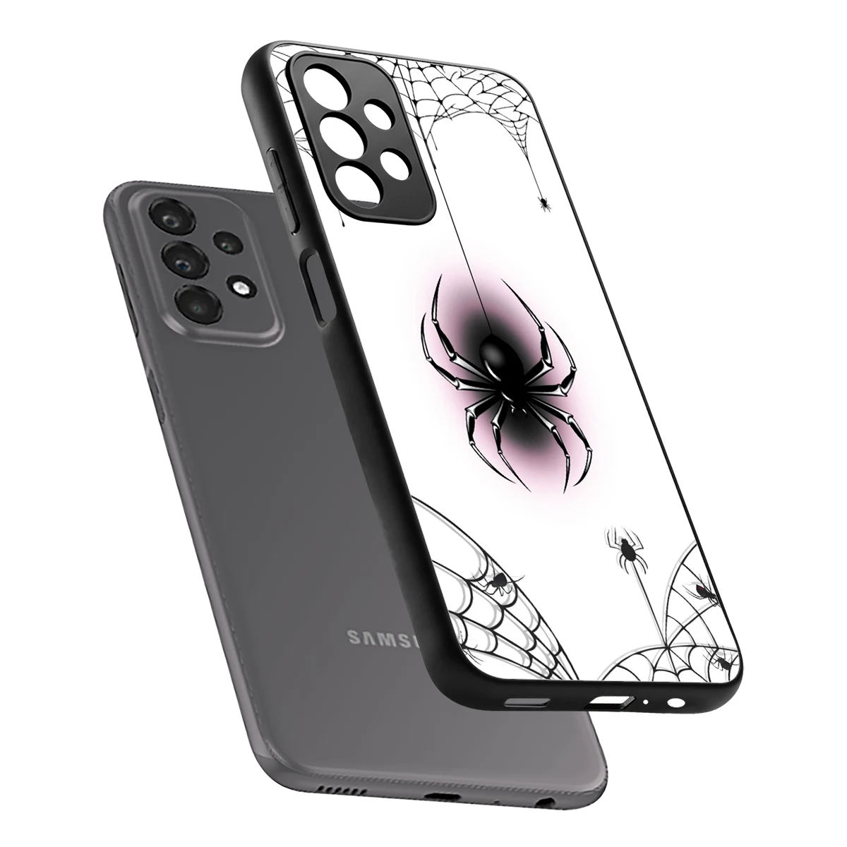 Webbed Wonder sleek samsung galaxy a23 cover with tempered glass back and TPU edges