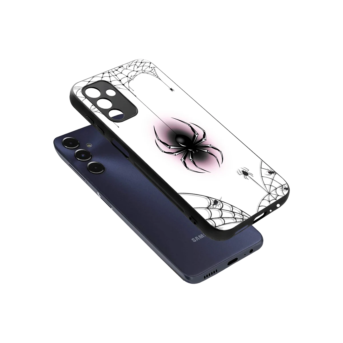 Webbed Wonder sleek samsung galaxy m14 5g cover with tempered glass back and TPU edges