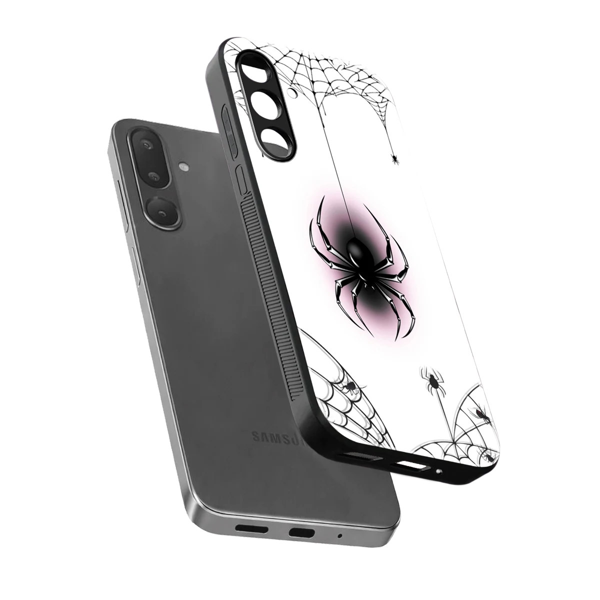 Webbed Wonder sleek samsung galaxy m56 5g cover with tempered glass back and TPU edges