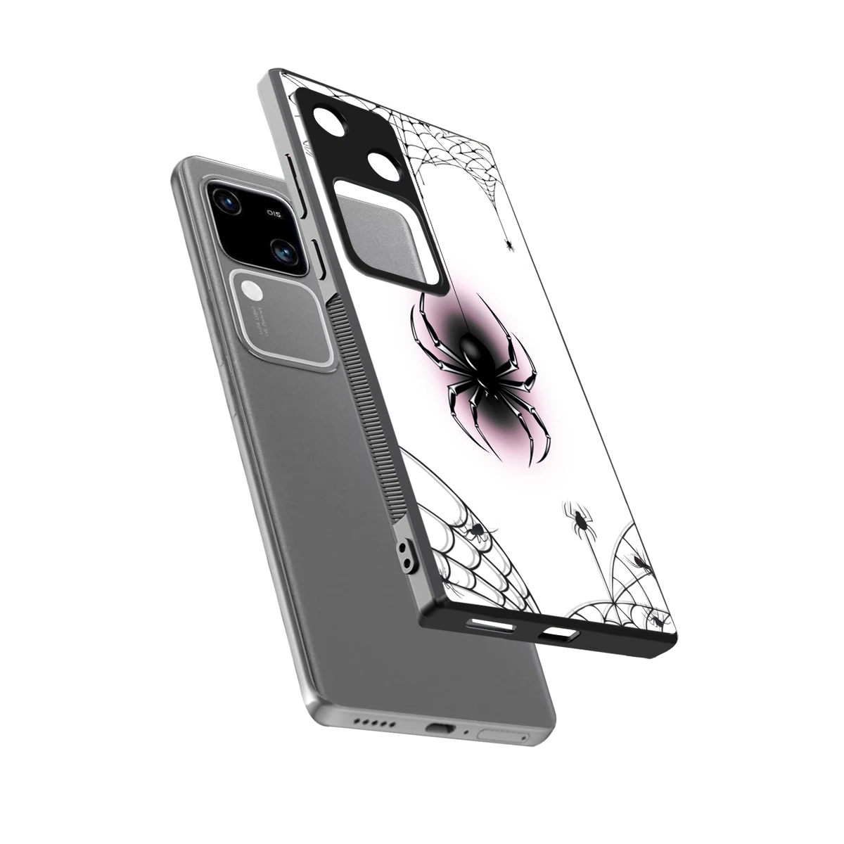 Webbed Wonder sleek vivo v30 cover with tempered glass back and TPU edges