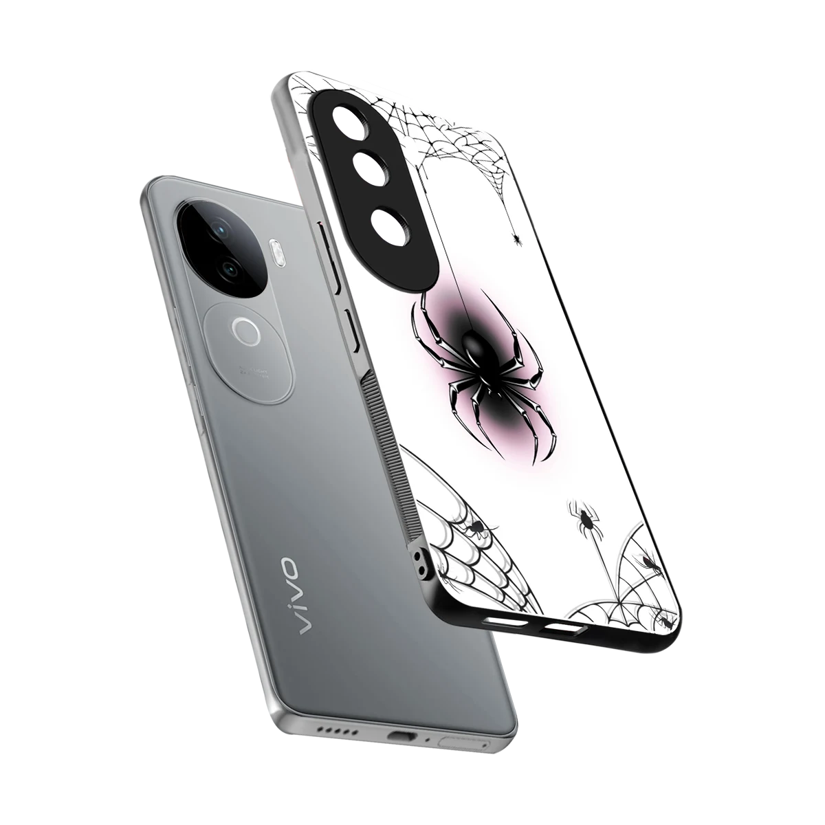 Webbed Wonder sleek vivo v40e cover with tempered glass back and TPU edges