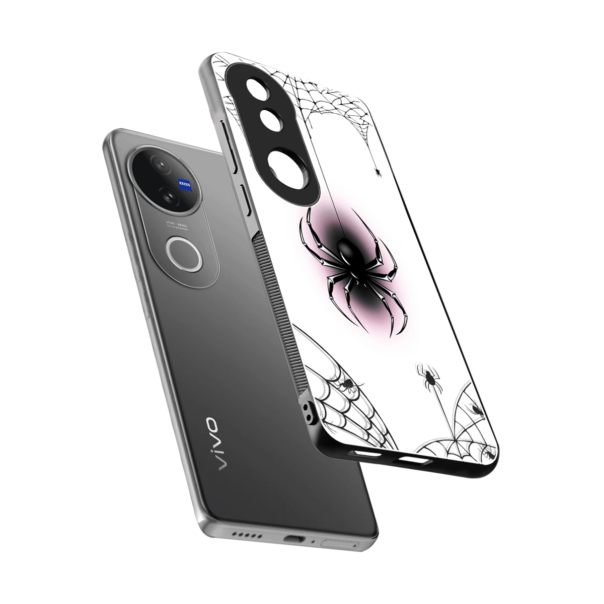 Webbed Wonder sleek vivo v50 cover with tempered glass back and TPU edges
