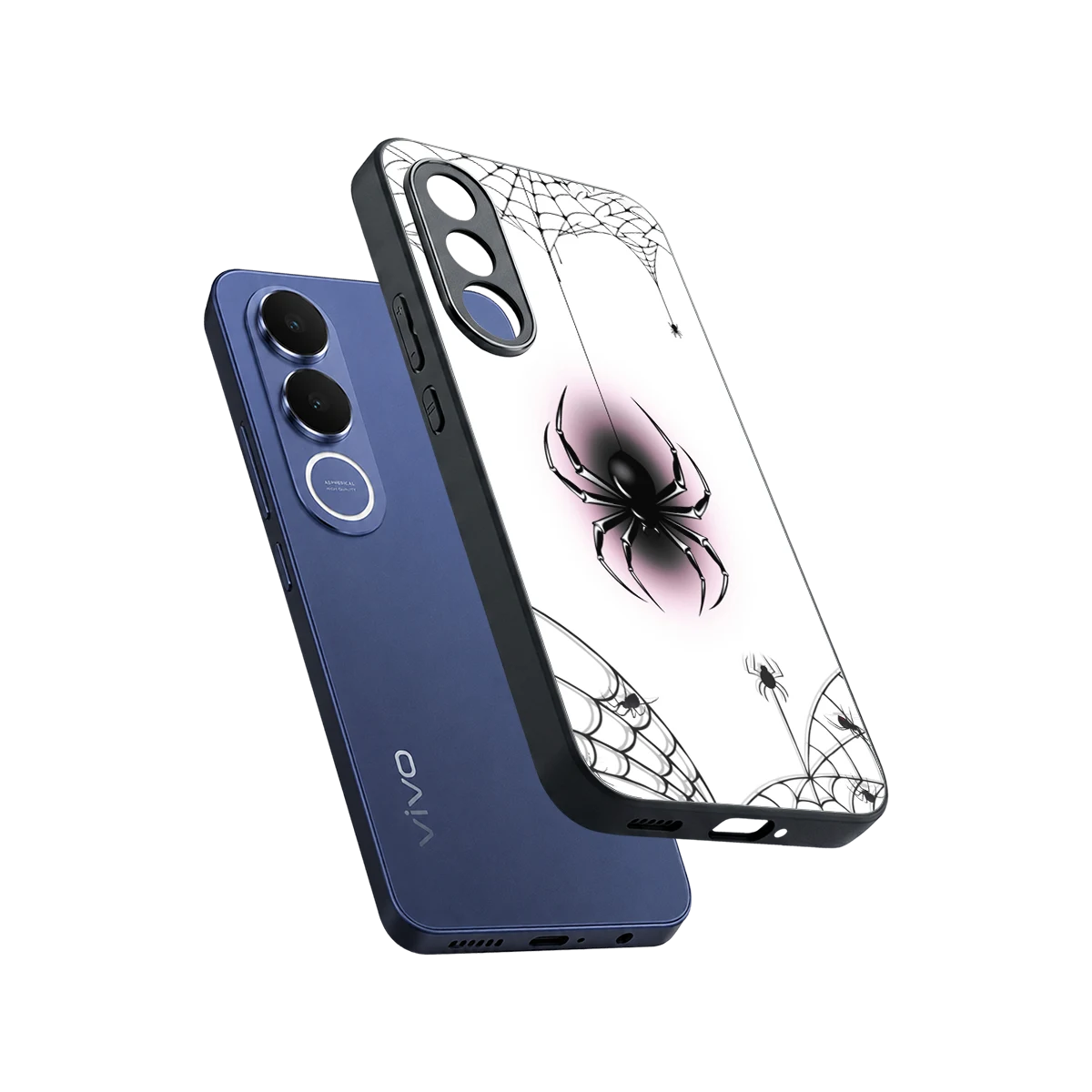 Webbed Wonder sleek vivo v70 fe cover with tempered glass back and TPU edges