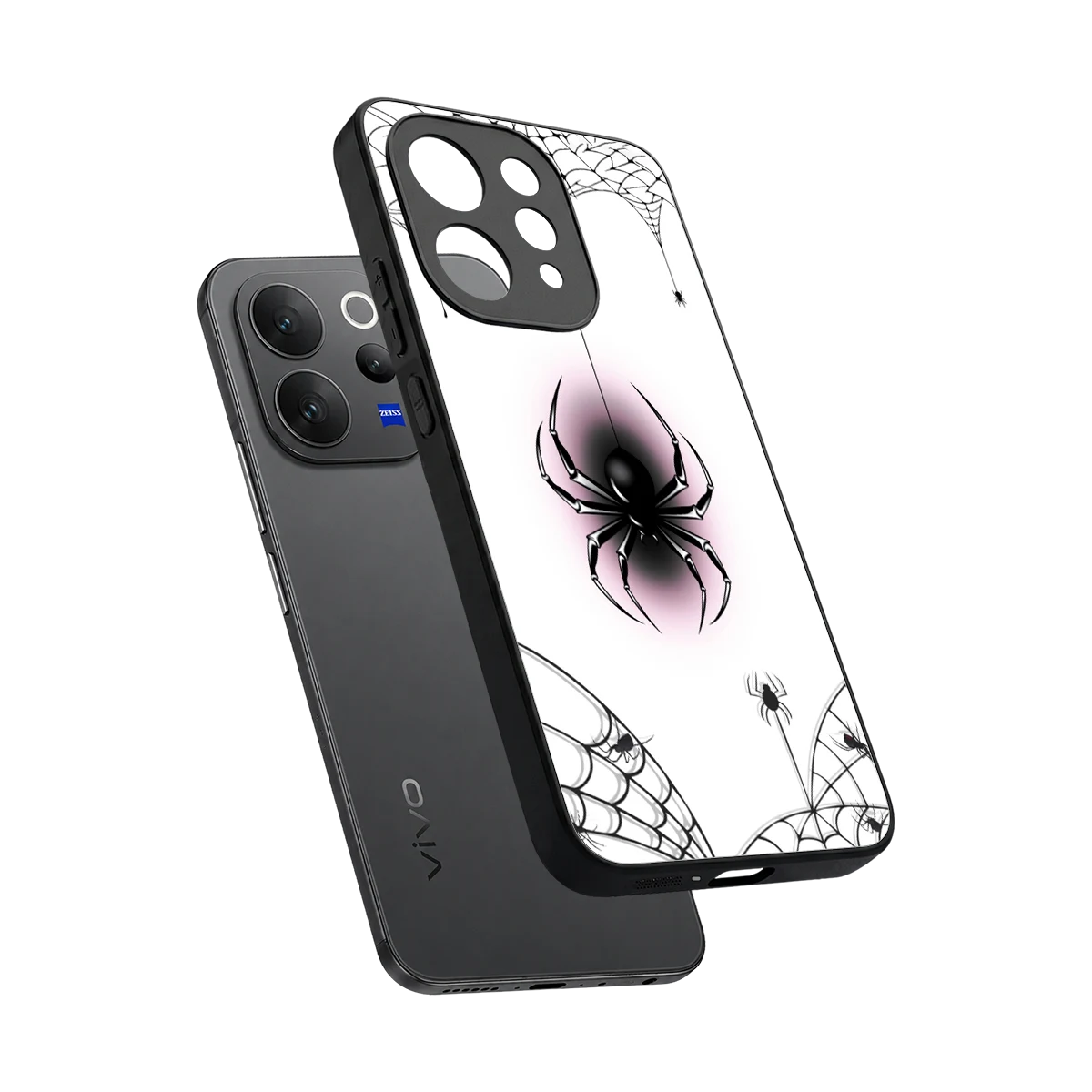 Webbed Wonder sleek vivo v70 cover with tempered glass back and TPU edges