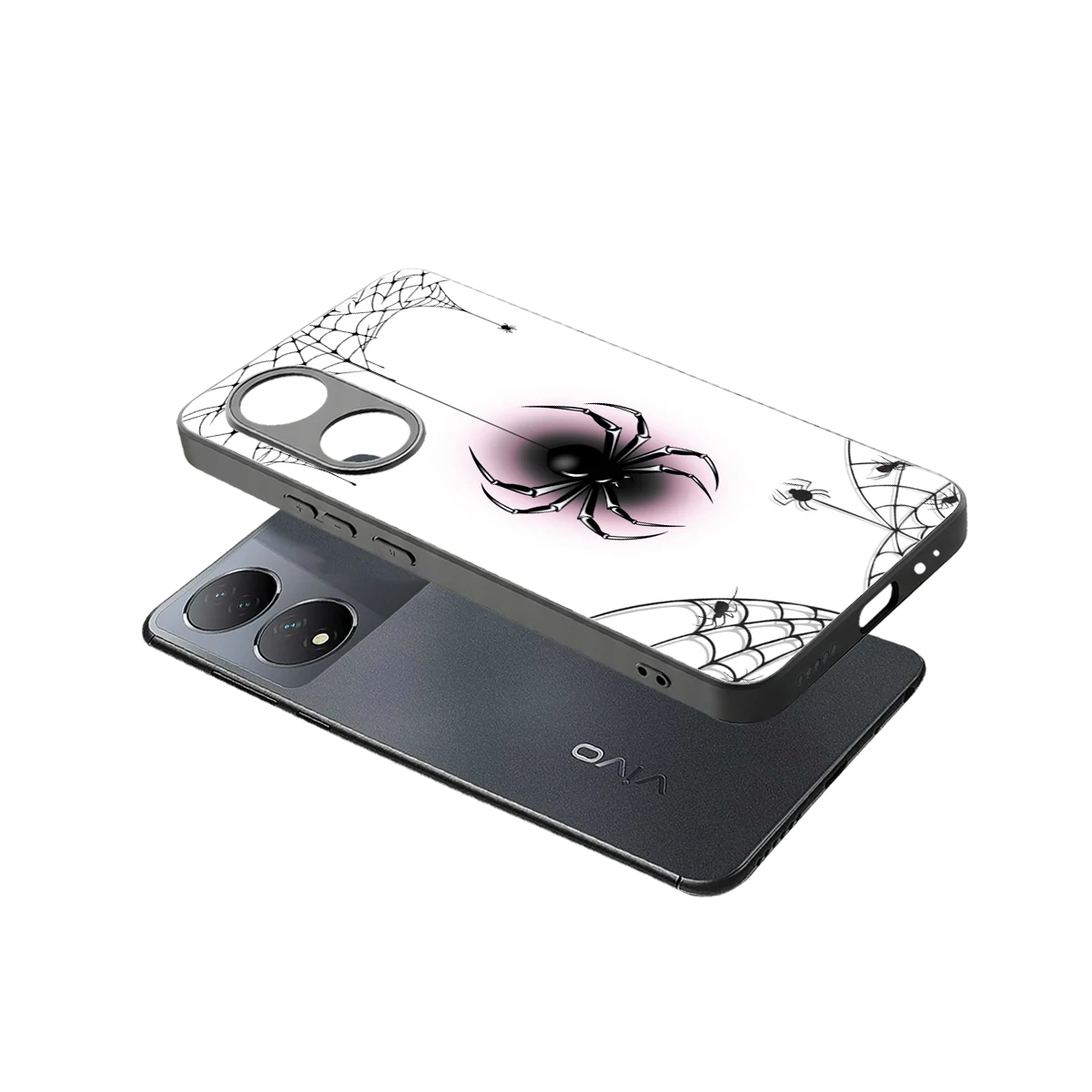 Webbed Wonder sleek Vivo-y100 cover with tempered glass back and TPU edges