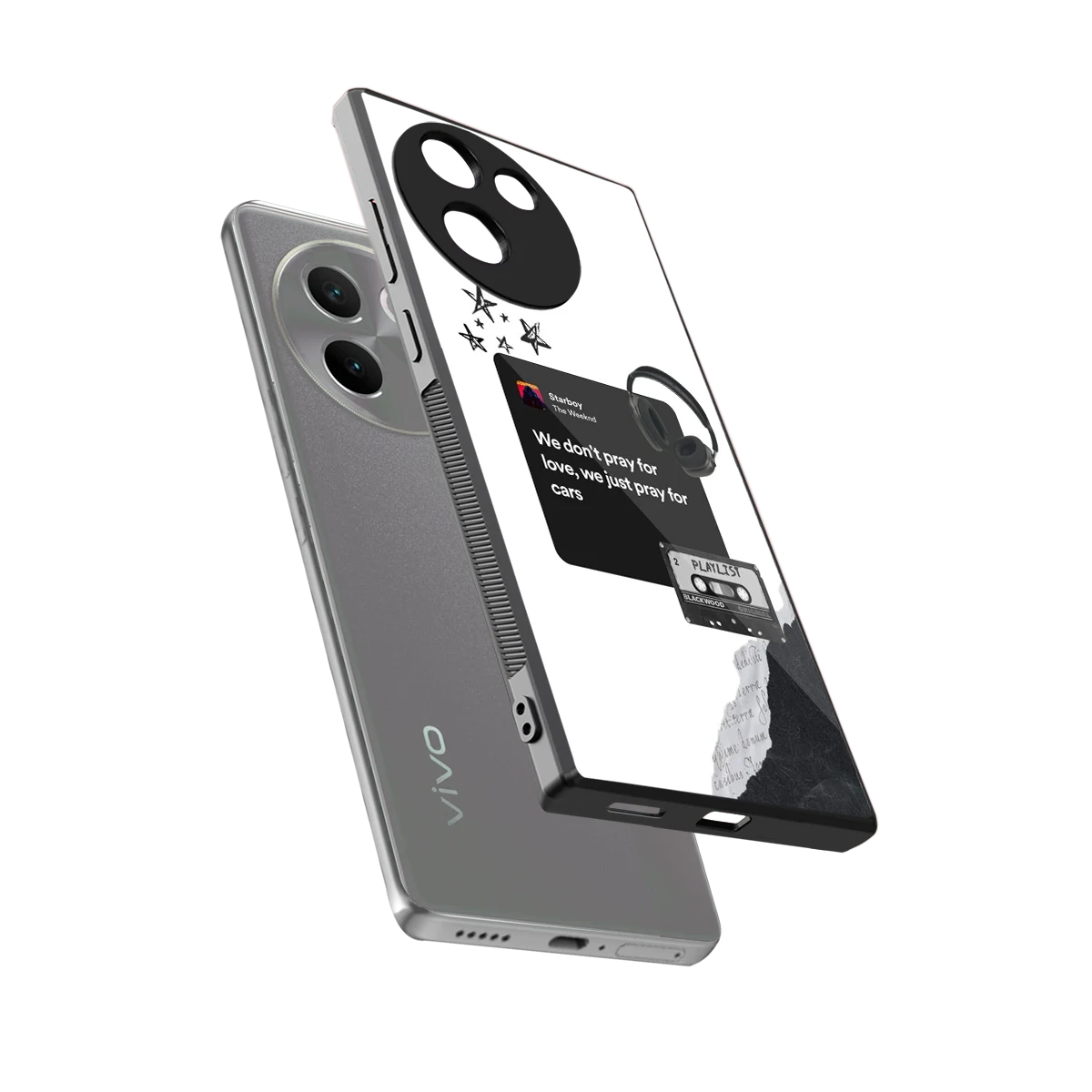 Weeknd Starboy sleek vivo v30e cover with tempered glass back and TPU edges