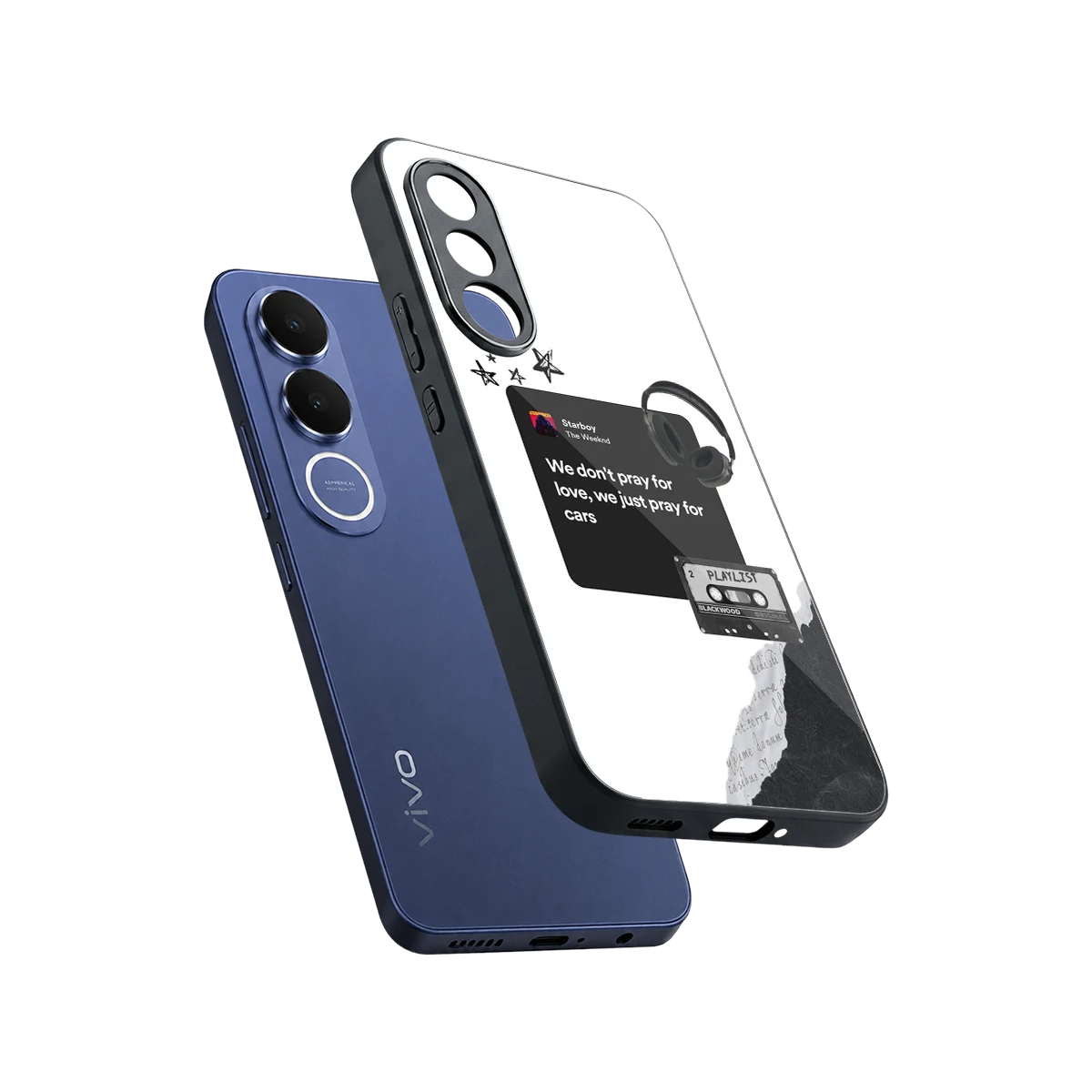 Weeknd Starboy sleek vivo v70 fe cover with tempered glass back and TPU edges