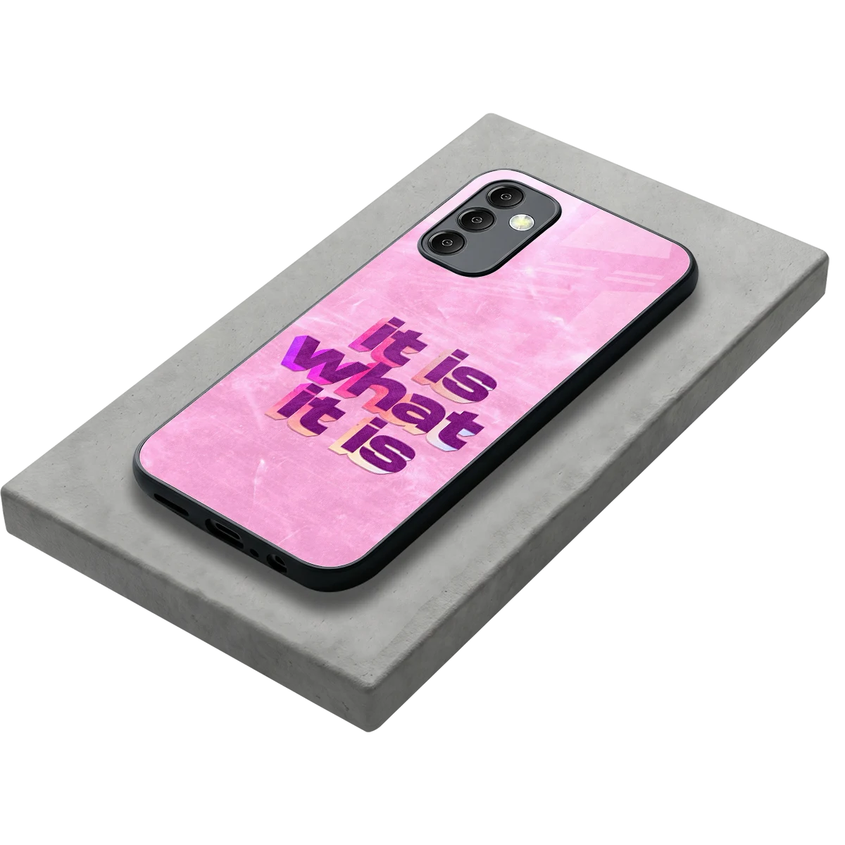 What It Is stylish phone case for samsung galaxy m14 5g | glossy glass and slim fit