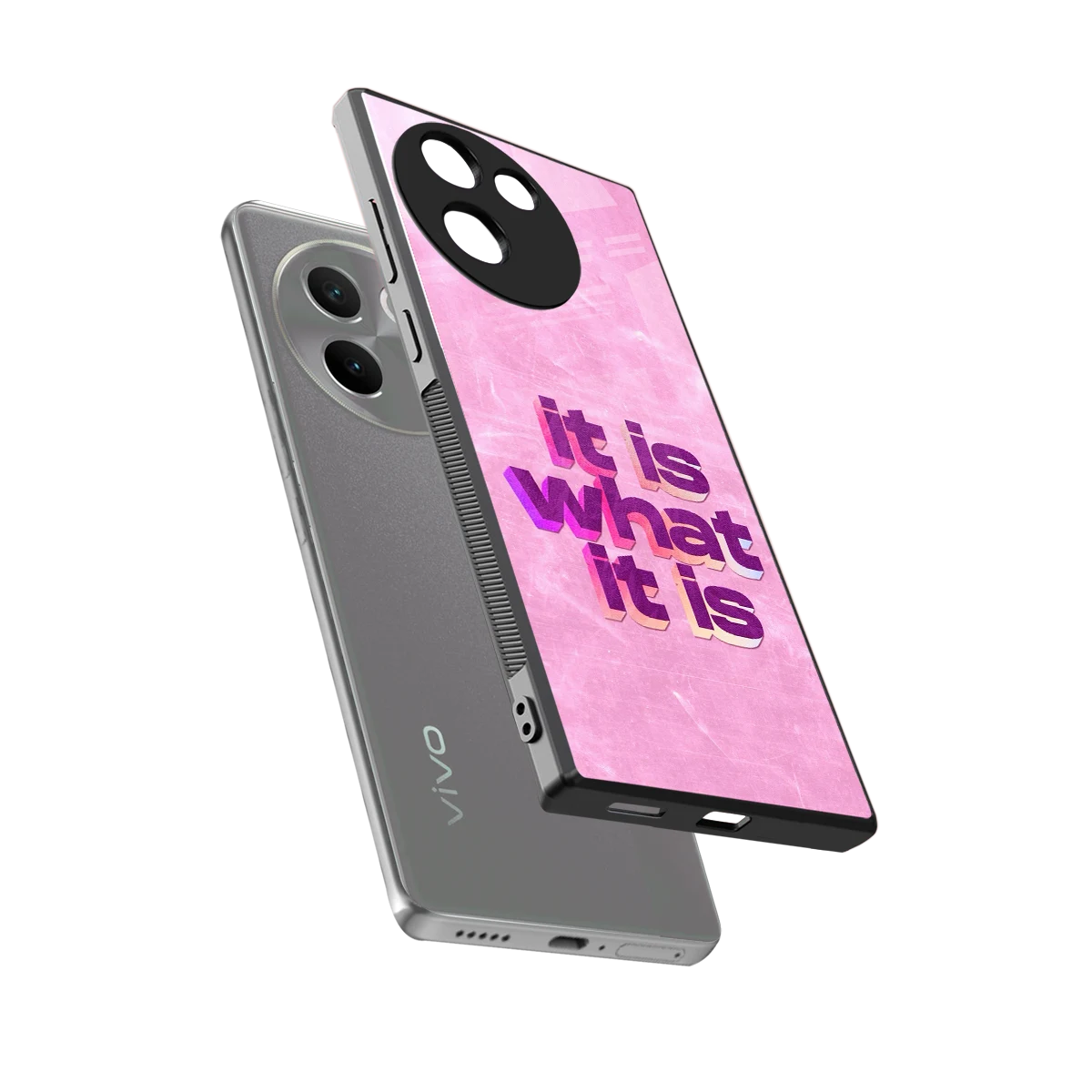 What It Is sleek vivo v30e cover with tempered glass back and TPU edges