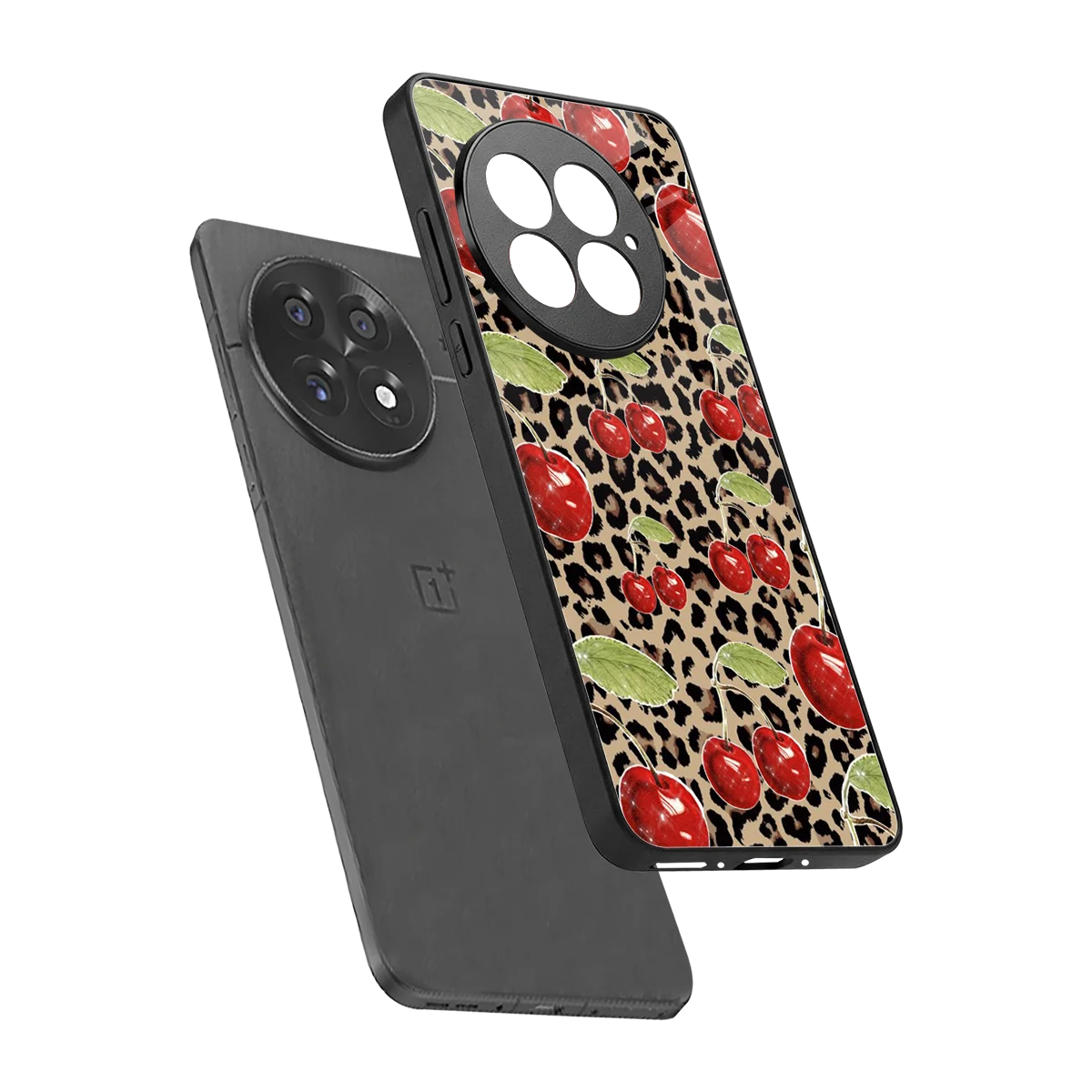 Wild Cherries sleek oneplus 13 cover with tempered glass back and TPU edges