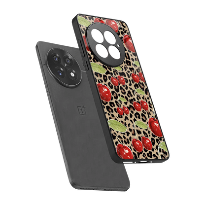 Wild Cherries sleek oneplus 13 cover with tempered glass back and TPU edges